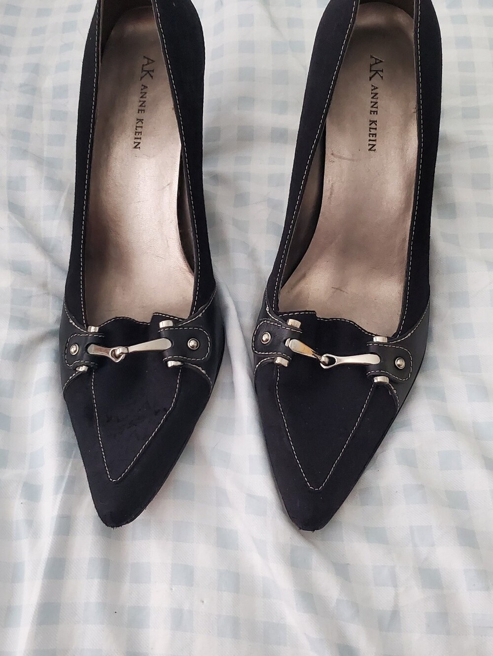 Anne Klein Black Pointed Toe Heels with Silver Bit